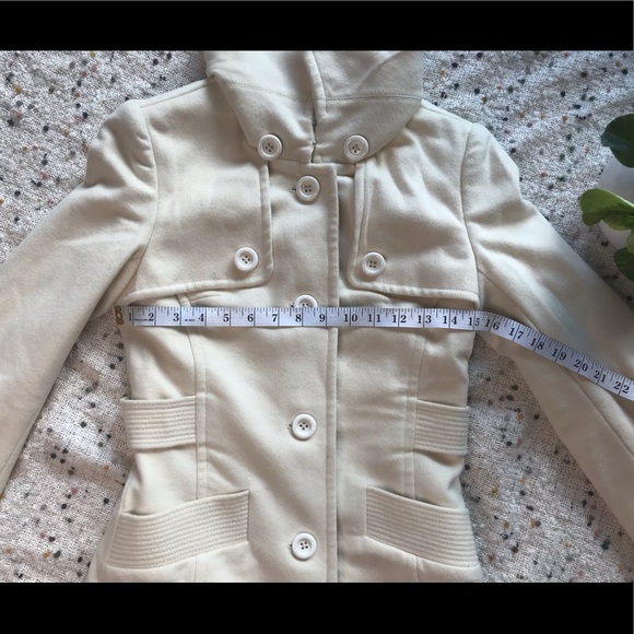 Mexx Cream Wool Pea Coat / Trench Coat - Picture 11 of 16